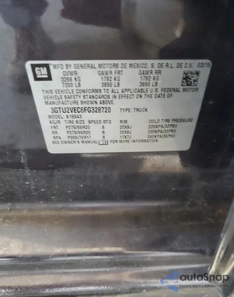 2015 GMC Sierra K1500 Slt from USA, damaged, VIN 3GTU2VEC6FG328720